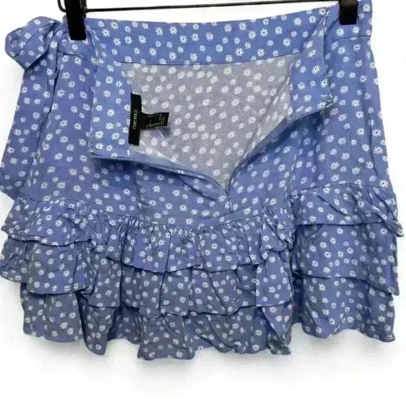 Forever 21 Women's Medim Blue Floral Ruffle Tie Waist Mini Skirt Casual - Picture 4 of 7